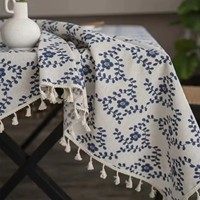 Nappe Rectangulaire DANLI Imprimée Florale Bleue Vintage, Style Campagne Française pour Table à Manger, Décoration Maison Cuisine Ferme