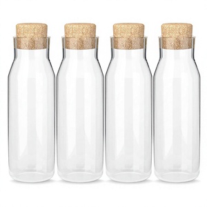 <b>Clear</b> Glass <b>Water</b> <b>Bottle</b> with Cork Lid Reusable Tumbler for Travel Minimalist Design Unisex Use - Product Image 2