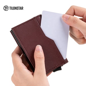 TILONSTAR TVC205 Newest Business Gifts Pop up <b>Wallet</b> Metal Aluminum Credit Card Case RFID Leather Card <b>Holder</b> - Product Image 4