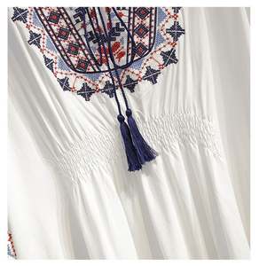 I-0663 <b>Women's</b> Casual Boho Embroidered Long Sleeve Peasant <b>Tops</b> Button up Loose Mexican Bohemian Blouses Shirt - Product Image 5