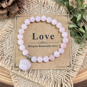 トレンディな犬の足、猫の足女性の癒しのジュエリーピンククリスタルハートビーズのストレッチブレスレットパーティーやギフトWtihカード - Product Image 4