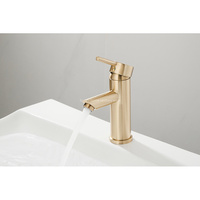 Robinet de lavabo moderne simple en cuivre à installation monotrou, finition or zirconium, à bec droit