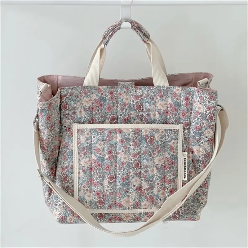 Sac fourre-tout personnalisé de haute qualité en forme de couches en coton floral avec bandoulière