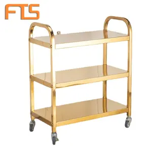 FTS Serving Carts Gold Food Cart Tea Bar Drinks Service Coffee Mini Catering Luxury Restaurant Kitchen Trolley