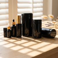 Vente en gros de pots cosmétiques noirs en verre de 1 à 18 oz, résistants aux UV, avec bouchon de sécurité pour enfants, pour concentrés