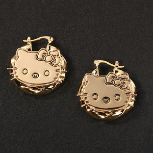 Uwin dolcetto alla moda gattino Custom Cartoon Figure modello luminoso in acciaio inossidabile torsione orecchini a cerchio personalizzato HK donna gioielli - Product Image 4