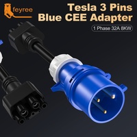 Adaptateur Feyree New Tesla 3 broches vers CEE 32A pour la recharge de véhicules électriques Tesla, adapté aux chargeurs EV portables et muraux.
