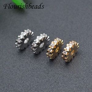 Espaciador de rebanada redonda pavimentada de <span class=keywords><strong>plomo</strong></span> y níquel, chapado en oro y <span class=keywords><strong>plata</strong></span>, CZ, para fabricación de collares y pulseras - Product Image 2