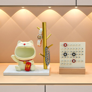 Lucky Cat Storage Tray Resin Cartoon Style Jewelry Organizer Home Decoration Gift - Product Image 1