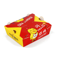 Boîte en carton pour poulet frit à emporter avec fermeture à languette pliable et impression de dessins animés rouges et jaunes