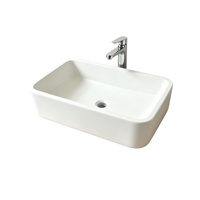 Vasque de salle de bain rectangulaire sur mesure en acrylique blanc poli, surface solide écologique, pour hôtel moderne