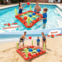 Ensemble de jeux de piscine, jeu géant gonflable 2-en-1 Tic Tac Toe et lancer d'anneaux avec 12 anneaux et 8 balles, jeux flottants pour fêtes au bord de la piscine
