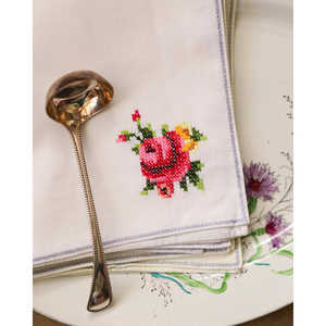 <b>Set</b> of 6 Pure <b>Linen</b> Cross-Stitch Embroidered Dinner Cloth Napkins High Quality Table Napkin for Dining - Product Image 2