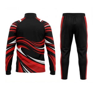 Ensemble de survêtement dynamique personnalisé rouge et noir avec col montant, veste et pantalon de jogging, pour entraînement sportif OEM ODM - Product Image 2