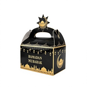 Custom <b>Ramadan</b> Mubarak Paper <b>Gift</b> <b>Box</b> with Handle Gold Foil Eid Mubarak Packaging for Candy and Chocolate Wholesale Packaging - Product Image 1