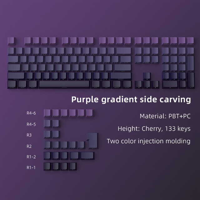 Noble Purple Full Set of 133 Keys PBT Injection Molding Side Engraved Light-Emitting Keycaps