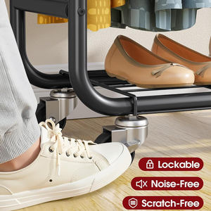 <span class=keywords><strong>Perchero</strong></span> Resistente a la Oxidación con Estantes, <span class=keywords><strong>Armario</strong></span> con Ruedas Bloqueables y Anclaje a la Pared para Dormitorio - Product Image 2