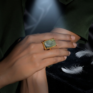 Natural Prehnite <b>Statement</b> <b>Ring</b> Handmade Gold Plated Bezel Set Brass Rectangle Gemstone <b>Ring</b> Artisan Jewelry Gift for Women - Product Image 5