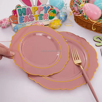Assiettes en plastique rose mauve moderne Vaisselle incassable Vaisselle bon marché Mariage Bord doré Chargeur en plastique