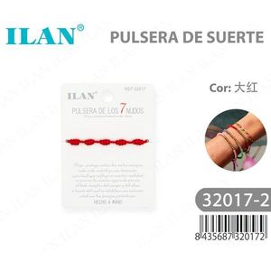 Braccialetto Ilan con 7 nodi, cordino rosso spesso, portafortuna fatto a mano - Product Image 1