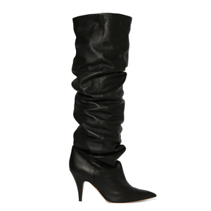 Big Size 46 Pleated Upper Fashion <b>Long</b> Booties Wide Fit Loose Spike High Heels Shoes Women's Pointed Toe Knee High Boots - Product Image 6