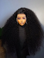 Vente en gros usine : Cheveux brésiliens 13x6 pour perruques, bouclés afro crépus, dentelle transparente pour femmes noires, densité 180%, noir