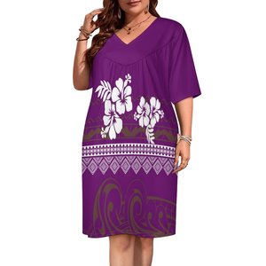 Vestido Hawaiano Elegante de Manga Corta y Largo hasta la Rodilla con Estampado de Hoja de Monstera 2023, Diseño Tribal Isleño Informal, <span class=keywords><strong>Mumu</strong></span> Samoano Personalizado - Product Image 1