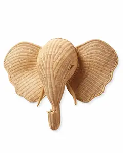 Suitable For Kids Room Decor Wicker Animal Head Wall Hanging Rattan Elephant Head Eco-friendly Ornament For Home And Nursery