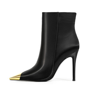 Nuovi Stivaletti da Donna Faction con Punta Affusolata e Tacco Alto, Chiusura ZIP, Suola in Gomma, Decorazioni Metalliche, Autunno Inverno, Aumento Altezza - Product Image 1