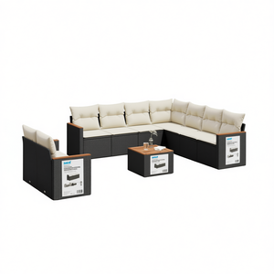 Ensemble de canapés de jardin en rotin noir avec coussins crème, mobilier d'extérieur au design contemporain, résistant à l'eau - Product Image 1