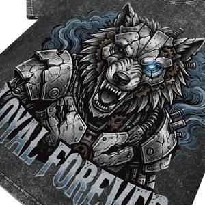 Camisetas de algodón transpirables para hombre, estilo streetwear, con lavado ácido negro, estampado DTG de lobo blindado punk personalizado, corte holgado, para venta al por mayor - Product Image 4