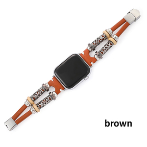 Applicable <span class=keywords><strong>pour</strong></span> <span class=keywords><strong>Apple</strong></span> <span class=keywords><strong>Watch</strong></span> 7 38/40/42/44/41/45mm Bracelet de montre Bracelet de style ethnique Bracelet en cuir - Product Image 3