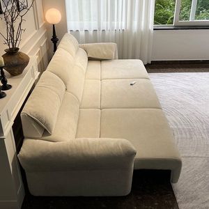 Cream Italian Minimalist <strong>Elephant</strong> Ear Fabric <strong>Sofa</strong> Electric Convertible <strong>Sofa</strong> Bed for Apartment and Small Space Living Room - Product Image 3