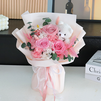 Bouquet de roses et d'ours préservés de haute qualité Idées cadeaux de fleurs éternelles pour Noël et la Saint-Valentin