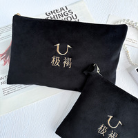 Pochette cosmétique en velours avec fermeture éclair et logo brodé personnalisé, organiseur de maquillage, de bijoux et de cadeaux de beauté pour les voyages