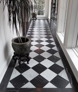 Sang trọng màu đen và trắng đá cẩm thạch bàn cờ mẫu thiết kế 12 "x 12" cho tường và sàn gạch - Product Image 2