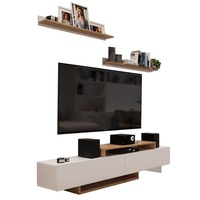 Ensemble de meubles de salon complet et confortable en bois de chêne blanc nordique, style moderne, comprenant une table à manger, une table basse, un buffet et un meuble de rangement.