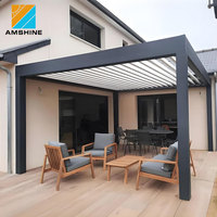 Pérgola de Aluminio con Techo de Láminas, Cubierta para Patio Exterior, Toldo Retráctil Motorizado, Protección Solar Impermeable, Toldo para Jardín