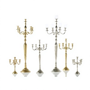 เชิงเทียนโลหะ 5 แขน คุณภาพสูง หรูหรา สีทอง สำหรับตกแต่งโต๊ะงานแต่งงาน - Product Image 1