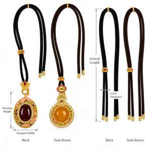 Vintage Vergoldeter Herzanhänger Gliederkette Halskette Unisex Verstellbares Schwarzes Seil Boho Trendiger Modeschmuck Geschenk - Product Image 4