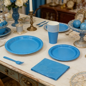 Vaisselle jetable de couleur unie DAMAI, fournitures de fête bleues pour baby shower, décoration de table solide jetable pour anniversaire, serviettes en papier, gobelets - Product Image 1