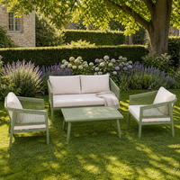 Salbeigrünes Outdoor-Gartenmöbel-Set 4-teilig Zweisitzer 2 Sessel Rechteckiger Couchtisch Metallrahmen für Hinterhof Garten