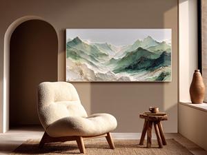 <b>Hand</b>-painted Abstract Oil Canvas Painting Misty Green Mountains Plastic Frame Hanging Living Room Sofa Background Decoration - Product Image 3