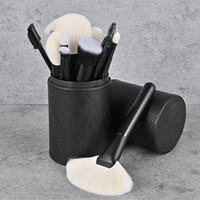 Ensemble de 15 pinceaux de maquillage professionnels à poils de chèvre naturels avec manche en bois, pour le visage, marque privée, avec sac