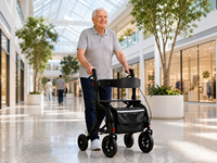 Déambulateur à roulettes avec siège, pliable, 4 roues, sac de courses, freins à main, hauteur réglable pour les seniors, usage quotidien