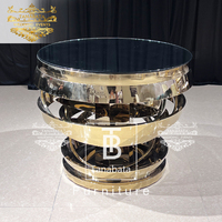 Table ronde à gâteau de mariage en acier inoxydable doré avec plateau en verre et miroir pour salle de réception