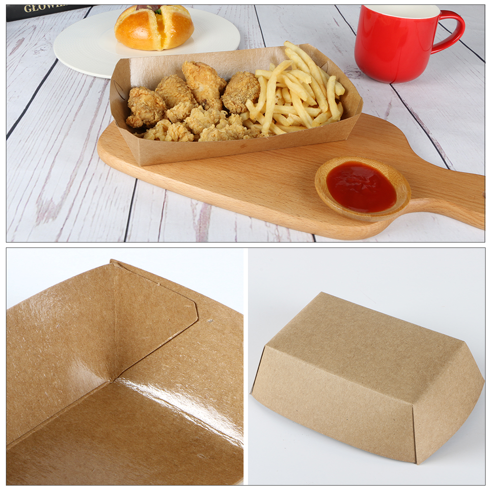 Disposable Paper Food Serving Tray Boat Basket Fast Food Tray French Fries Snack Box for Take AwayPopular
