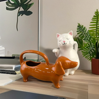 Pot Bunga Modern Ramah Lingkungan Berlapis Porselen dengan Desain Hewan Lucu untuk Penggunaan di Meja dan Taman, Motif Anjing Dachshund Kreatif