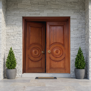 Meubles de maison, porte d'entrée double à ouverture frontale en bois massif sculpté sur mesure, pour maisons modernes et traditionnelles - Product Image 1