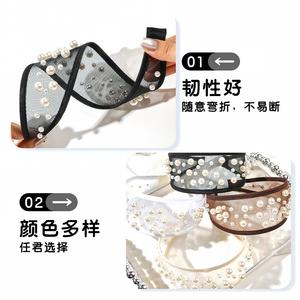 Fascia per capelli fatta a mano in tulle con perle, stile giapponese e coreano, a forma di anello geometrico rotondo, per donne, matrimoni, compleanni, anniversari - Product Image 3